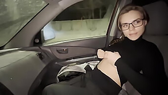 Glasses Girl Gives A Blowjob On The Go