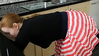 Redhead Voyeur Explores The Kitchen Drawer With Saggy Breasts