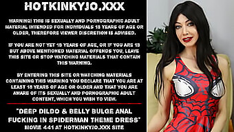 Spiderman-Themed Cosplay Babe Gets Deep Dildo And Belly Bulge Anal Pounding