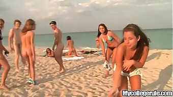 Shaved Pussy Gets Pounded In Beach Orgy