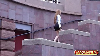 18+ Teen Beauty Gets Her Tight Asshole Stretched In Public